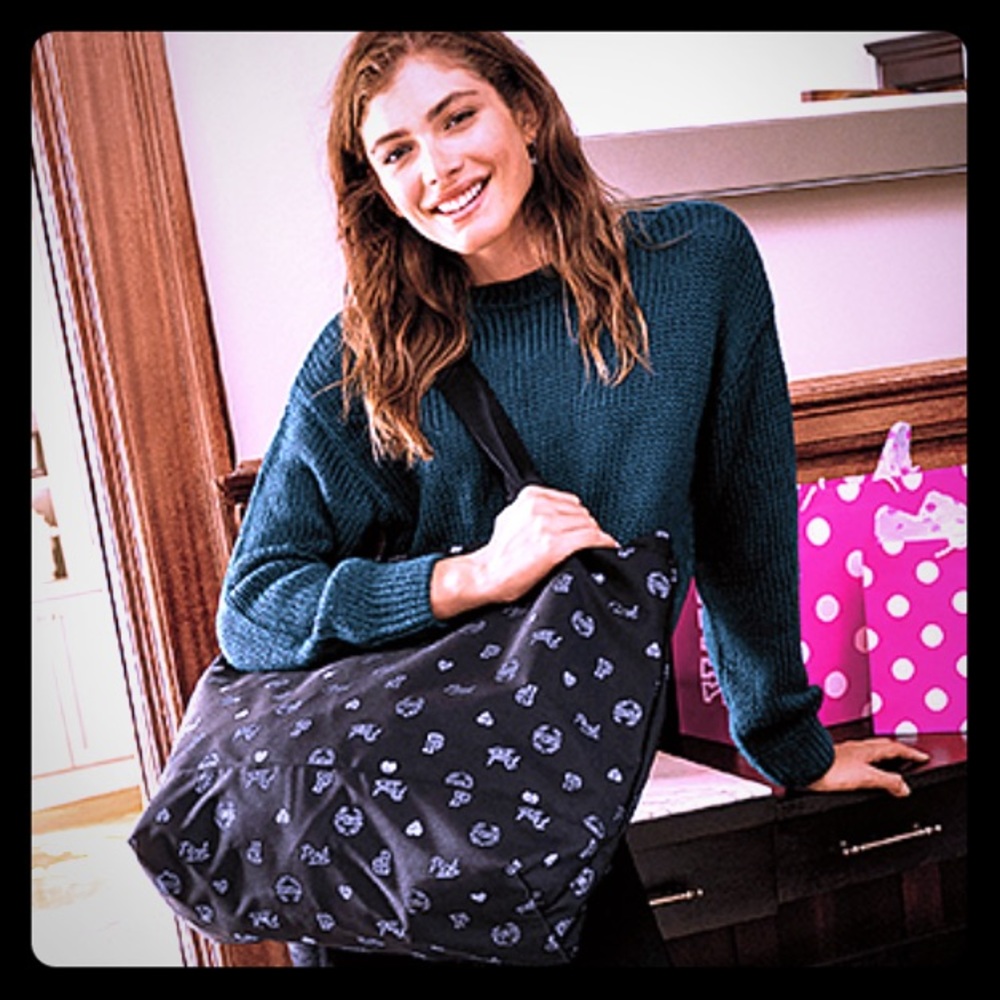 🖤VS-PINK💗Signature Tote Bag💕Black/S.Foil Logo💖